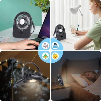 USB ventilátor, 1200 mAh mini USB stolný ventilátor s LED svetlom