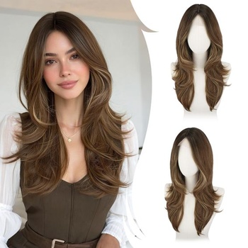 Dlhá hnedá parochňa Balayage RUWISS 55 cm