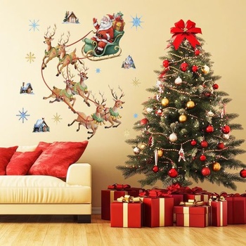 PLIGREAT 2 listy vianočných samolepiek na stenu s motívom Santa Clausa a soba, odnímateľné zimné