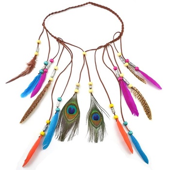 Boho čelenka z peria s korálkami a strapcami, hippie boho indické vlasové doplnky pre ženy a dievčatá,