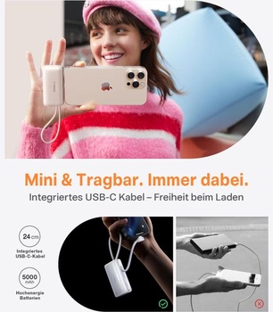 TORRAS Mini Powerbanka 5000mAh s káblom, 22,5 W USB-C Powerbanka Desert Titanium
