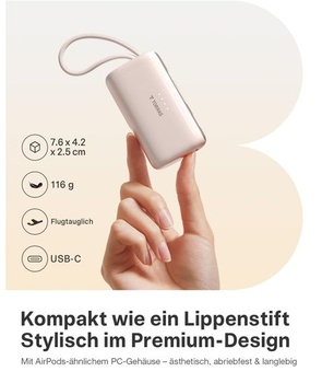 TORRAS Mini Powerbanka 5000mAh s kabelem, 22,5W USB-C Powerbanka Desert Titanium