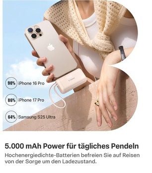 TORRAS Mini Powerbanka 5000mAh s kabelem, 22,5W USB-C Powerbanka Desert Titanium