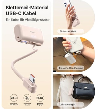TORRAS Mini Powerbanka 5000mAh s káblom, 22,5 W USB-C Powerbanka Desert Titanium