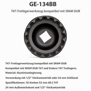 Klíč na středové složení GEWAGE 1/2 palce, hliník, několik variant 16zubý T47 – kompatibilní s SRAM