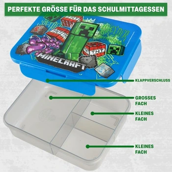 Trend Minecraft obedový box a sada fliaš na vodu 640 ml, 1,75 l desiatový box s priehradkami, vhodný