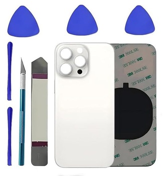 Výmena zadného skla LiXiongBao pre iPhone 15 Pro s nástrojmi na opravu, biela