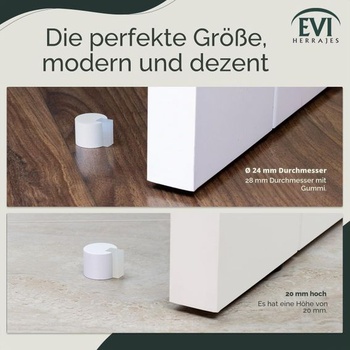 EVI Herrajes | Podlahová dveřní zarážka | Ø 24 x 20 mm | Bíle lakovaná nerezová ocel, bílá guma |