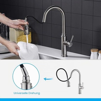 Výsuvná kuchynská batéria Ibergrif 40 cm, otočná o 360 °, 2 režimy prúdu, kuchynská batéria s
