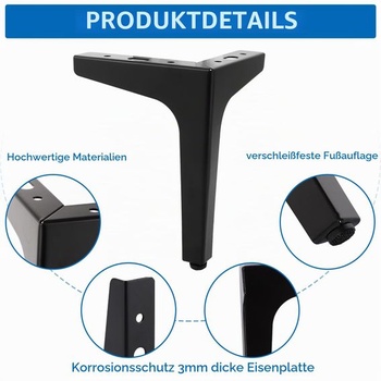 8 ks. Nábytkové nohy, čierne, 17 cm, kovové, nohy k pohovke pre nosnosť nábytku do 800 kg, nohy k