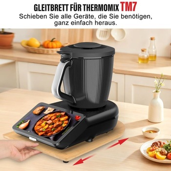 Bambusová posuvná doska pre Thermomix TM7 s kolieskami otočnými o 360 °, ľahké premiestňovanie TM7.