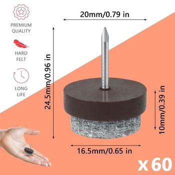 Flintronic 60dielne plstené klzáky, skrutky, Ø 20 mm, hnedé, na stoličky, nábytok, laminát, parkety,