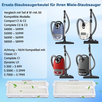 3 sady filtrov Airclean Plus 50 pre Miele Compact C1/C2 Complete C2/C3 HPea Air Clean Filter biely