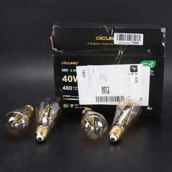 Žárovka DiCUNO Edison Vintage, E27 LED třída B 2,5W, nahrazuje 40W, 480lm, 360°, teplá bílá 2700K,