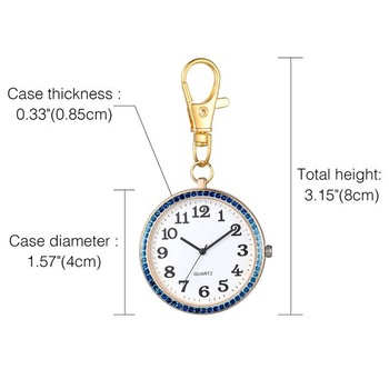 Vreckové hodinky JewelryWe s karabínou, kľúčenkou, quartzové analógové hodinky s kamienkami pre lekárov,