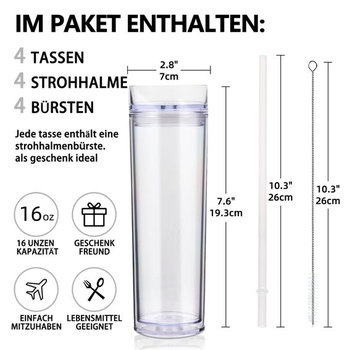 Plastové kelímky s víčkem a brčkem/ 480ml