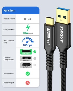 SUNGUY krátký kabel USB-C 15 cm, nabíjecí kabel USB-C a datový kabel USB-C 10 Gbps pro iPhone 16/15