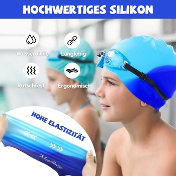 Silikónová plavecká čiapka Nepfaivy pre deti 6-12 rokov, vodotesná plavecká čiapka tmavo modrá +