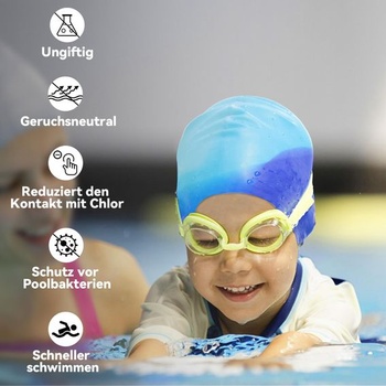 Silikonová plavecká čepice Nepfaivy pro děti 6-12 let, vodotěsná plavecká čepice tmavě modrá +