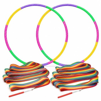 4dielna sada hula hoopov, fitness obruče a 2m tanečné stuhy