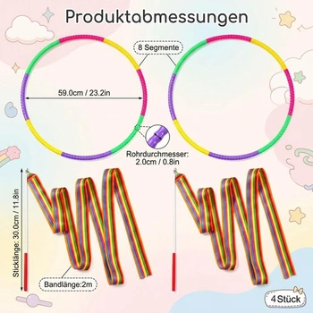 4dílná sada hula hoopů, fitness obruče a 2m taneční stuhy