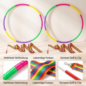 4dielna sada hula hoopov, fitness obruče a 2m tanečné stuhy