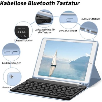 Puzdro s klávesnicou aoub pre iPad 9./8./7. generácia 10,2 palca 2021/2020/2019, nebesky modré