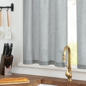 Záclony Vangao s ľanovým vzhľadom do kaviarne, sada 2 kusov, 65Š x 60V cm, jednofarebná šedá | Šedá V