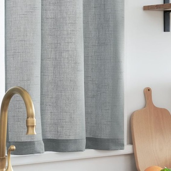 Záclony Vangao s ľanovým vzhľadom do kaviarne, sada 2 kusov, 65Š x 60V cm, jednofarebná šedá | Šedá V