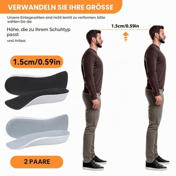Balenie 4 vložiek do topánok na zvýšenie výšky, 1,5 cm mäkké vložky do topánok z pamäťovej peny, neviditeľné