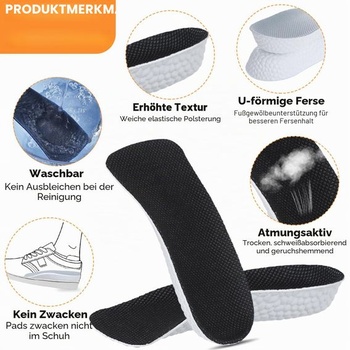 Balenie 4 vložiek do topánok na zvýšenie výšky, 1,5 cm mäkké vložky do topánok z pamäťovej peny, neviditeľné