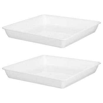 TIDTALEO 2 kusy štvorcových plastových podšálok 25 cm, biele, hrubostenné, do kvetináčov a misiek na