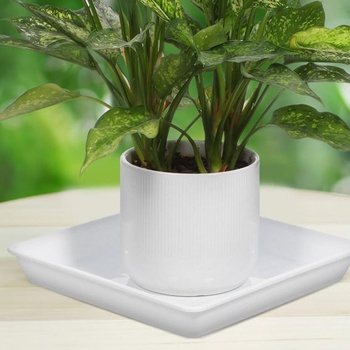 TIDTALEO 2 kusy štvorcových plastových podšálok 25 cm, biele, hrubostenné, do kvetináčov a misiek na
