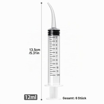 Zubné striekačky 12ml 6 kusov striekačka na mandľové kamene na oplachovanie zahnutá