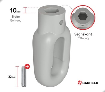 BAUHELD Očko pro markýzu 10mm Plastová klika pro markýzu Řeznický hák - Šedá 10mm | Oválně šedá