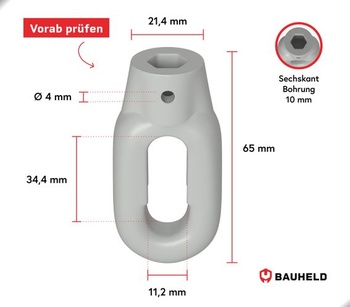 BAUHELD Očko pro markýzu 10mm Plastová klika pro markýzu Řeznický hák - Šedá 10mm | Oválně šedá
