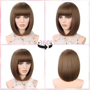 Paruka JIAMEISI Bob s ofinou, rovná hnědá paruka Bob pro ženy, 30 cm, světle hnědá