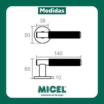 MICEL - 00346 Sada dverových kľučiek s rozetou, 50 mm, textúrovaná rukoväť, kožená úprava, bronz, 140 x