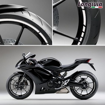 Samolepky na ráfiky motocyklov, bicyklov a automobilov, bielo-strieborné. Kompletná sada pre 2 kolesá,