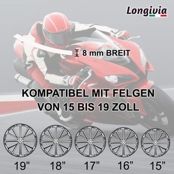 Samolepky na ráfiky motocyklov, bicyklov a automobilov, bielo-strieborné. Kompletná sada pre 2 kolesá,