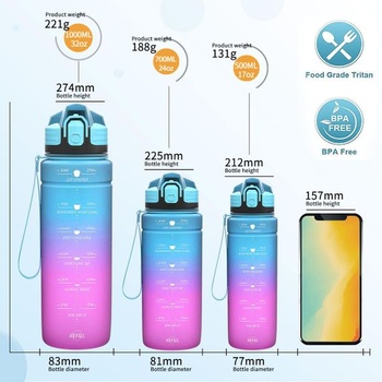 Športová fľaša na vodu 500ml, 700ml, 1l, 1,5l detská fľaša na vodu, nepriepustná, bez BPA,