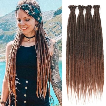 PORSMEER 24 palcové hnedé ombre dredy, predĺženie, 20 prameňov, ručne háčkované dredy, syntetické