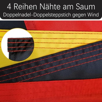 Nemecká vlajka Qanmua 90 x 150 cm, 210D nylon 160g/m2 Odolná štátna vlajka Federálna a nemecká