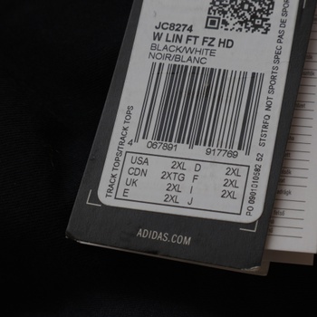 Adidas Damen Essentials LINEAR mikina s kapucňou na zips z francúzskeho froté XXL čierna / biela