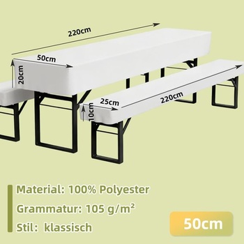 3dielna záhradná pivná sada, vankúš z polyesterového materiálu (biela, 220x50cm) Biela 220 x 50 x 20