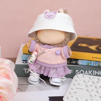 Sada oblečenia pre plyšové bábiky BOXOB, 5dielny kawaii kostým obsahuje sveter, fialovú tylovú