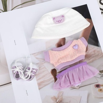 Sada oblečenia pre plyšové bábiky BOXOB, 5dielny kawaii kostým obsahuje sveter, fialovú tylovú
