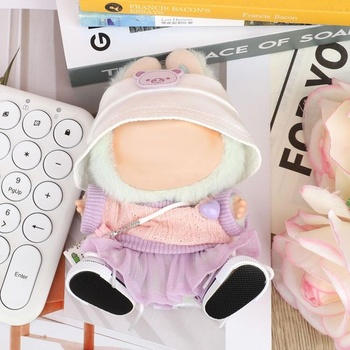 Sada oblečenia pre plyšové bábiky BOXOB, 5dielny kawaii kostým obsahuje sveter, fialovú tylovú