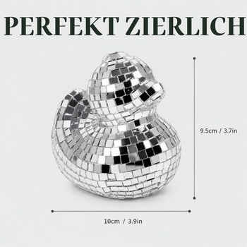 Strieborná disko kačička, zrkadlová figúrka, dekorácia na párty, dekorácia s disko guľou na disko