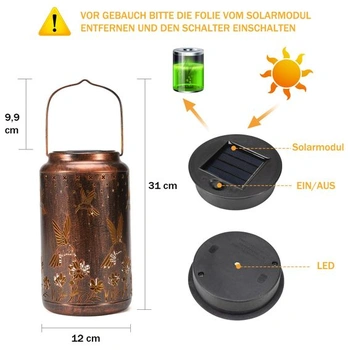 Solárny lampáš Vonkajšia LED závesná lampa Hummingbird Kovová vodotesná
